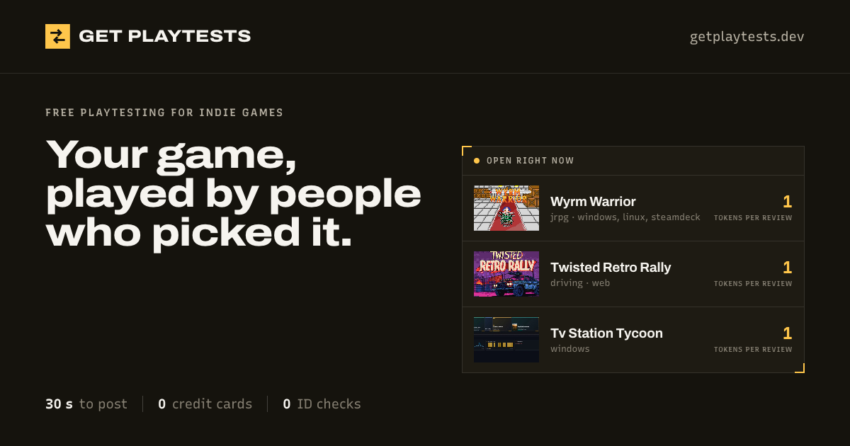 Get Playtests - a free playtest marketplace that costs me more than it makes